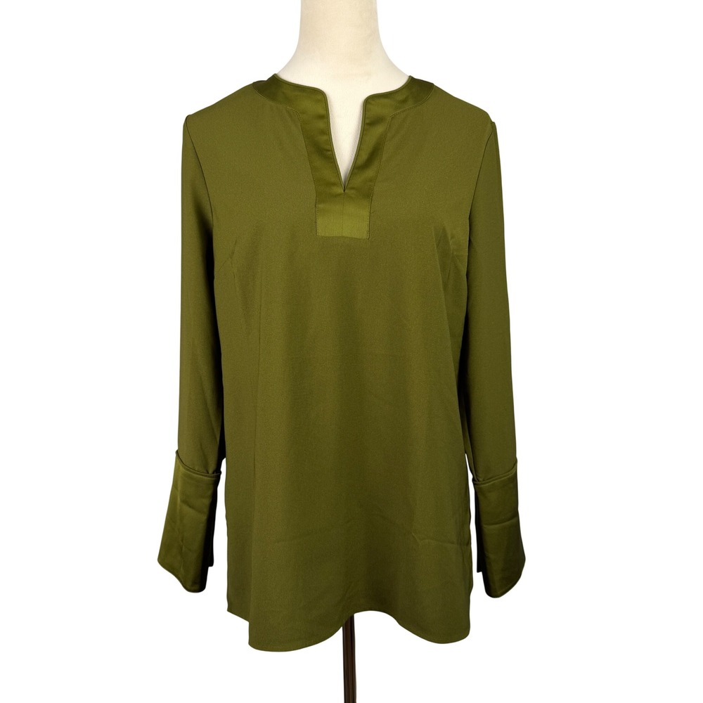 J.Crew Tunic Blouse Womens Small Split Neck Long Sleeve Olive Green Preppy